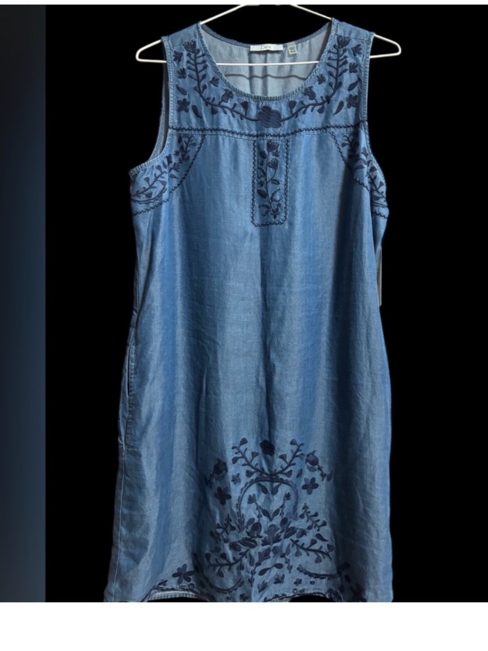 Blue Embroidered Sleeveless Denim chambray 100% Tencel Dress - Picture 7 of 7